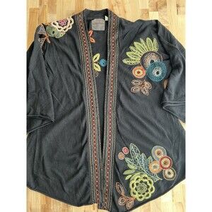 Guinevere Open Front Cardigan Sweater Wool Alpaca Blend Embroidered Floral L